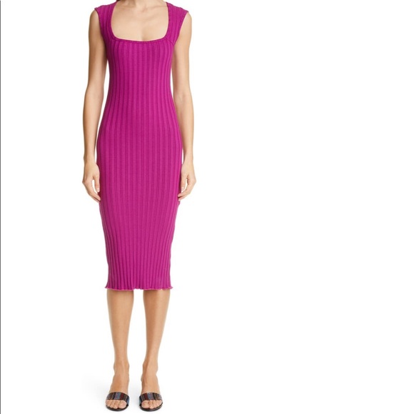 Simon Miller Amos Square Neck Sleeveless Midi Dress In Magenta - Picture 1 of 12
